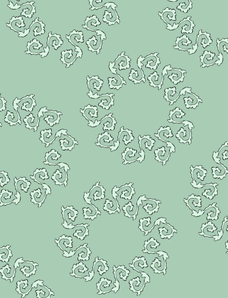 Pale Teal Scroll Flowers in a Cloud-Motif Repeat — Suitman Pattern 7