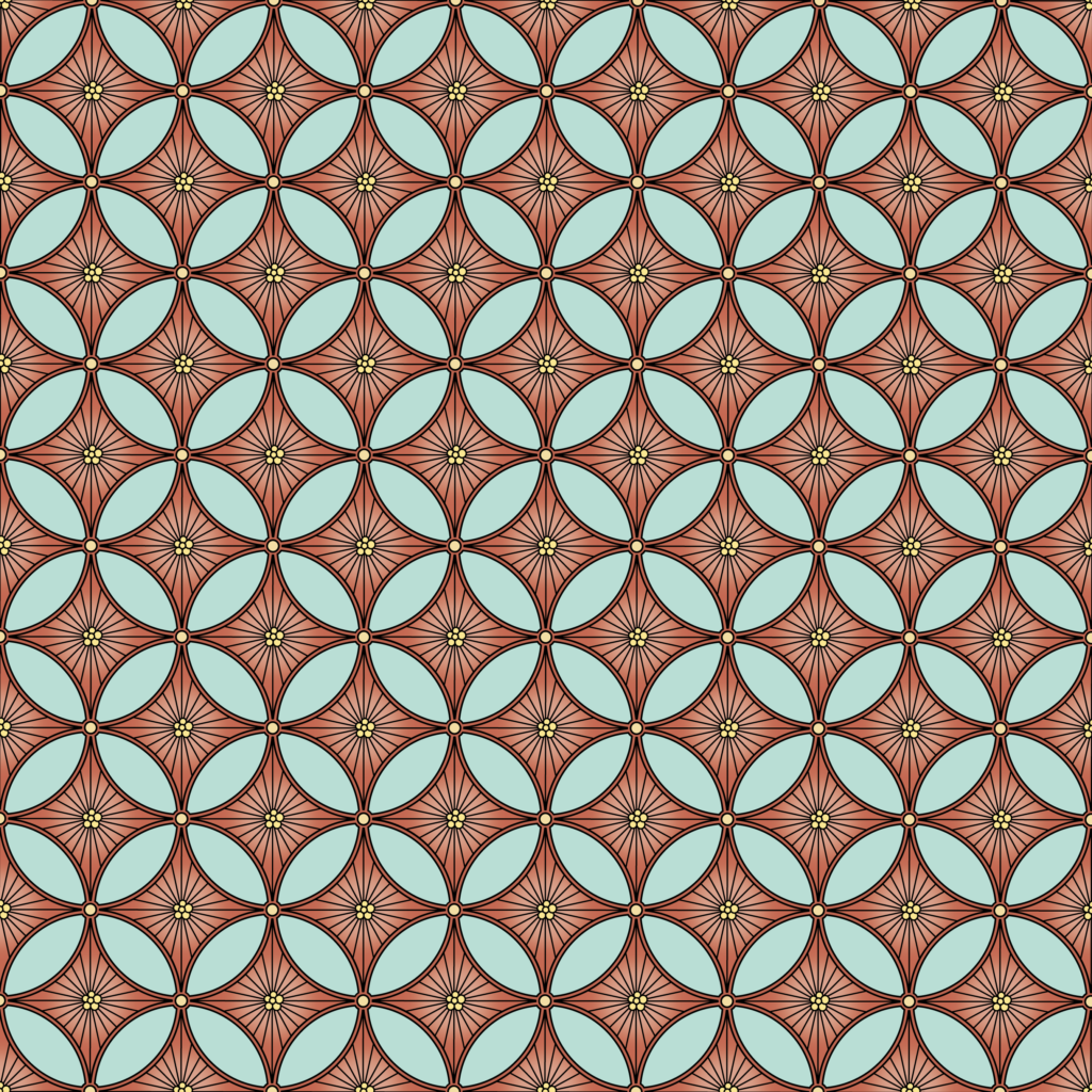 Overlapping Petal Geometry in Brick Red and Pale Green — Suitman Pattern 82