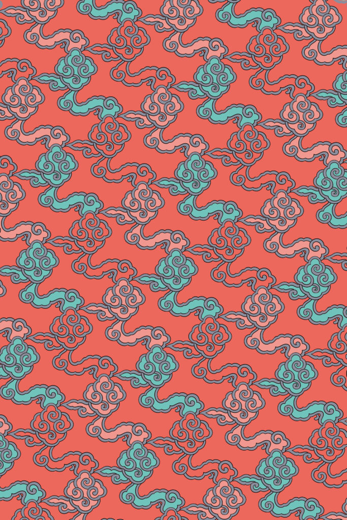 Multicolored Sweeping Clouds on Vermilion — Suitman Pattern 287