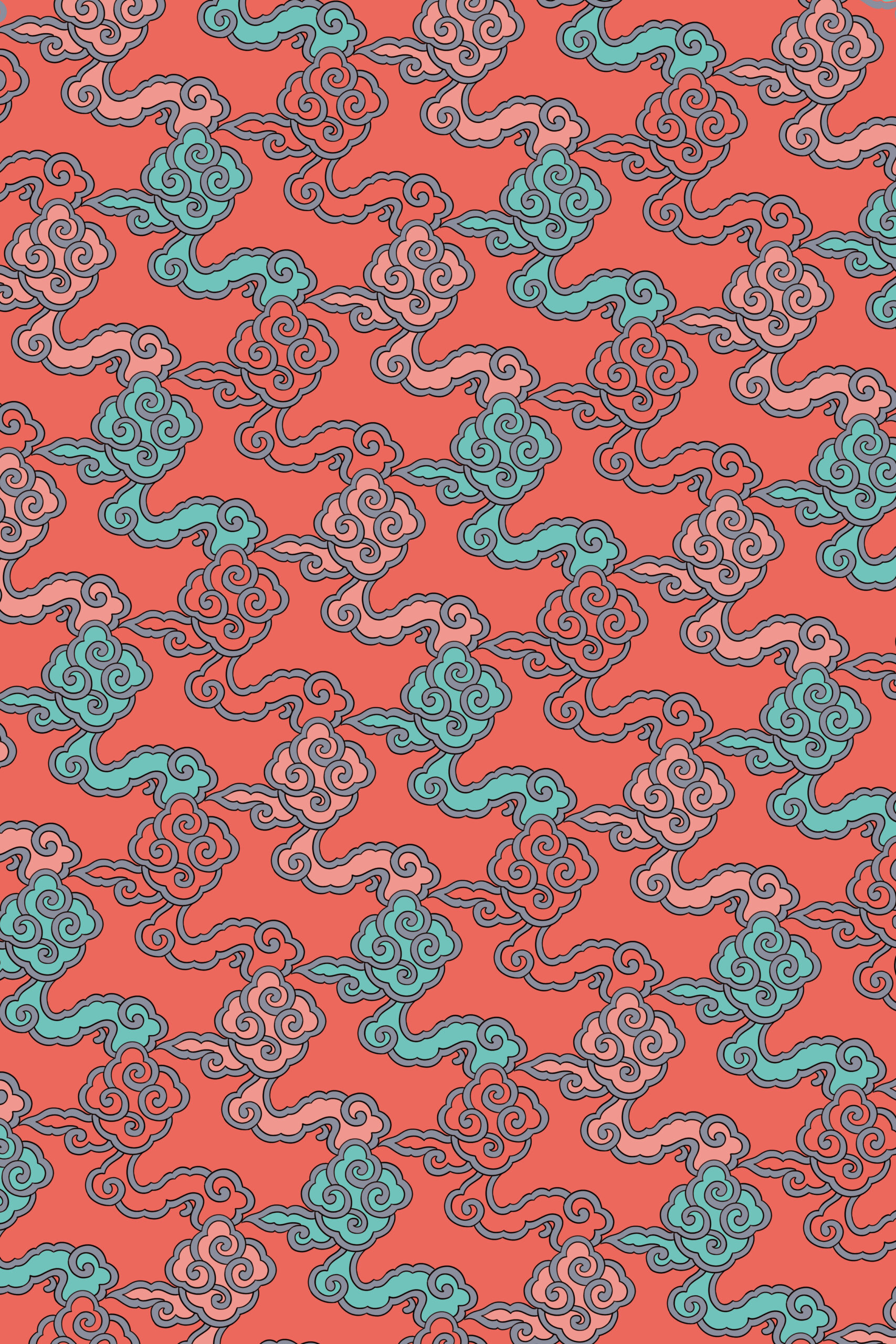 Multicolored Sweeping Clouds on Vermilion — Suitman Pattern 287