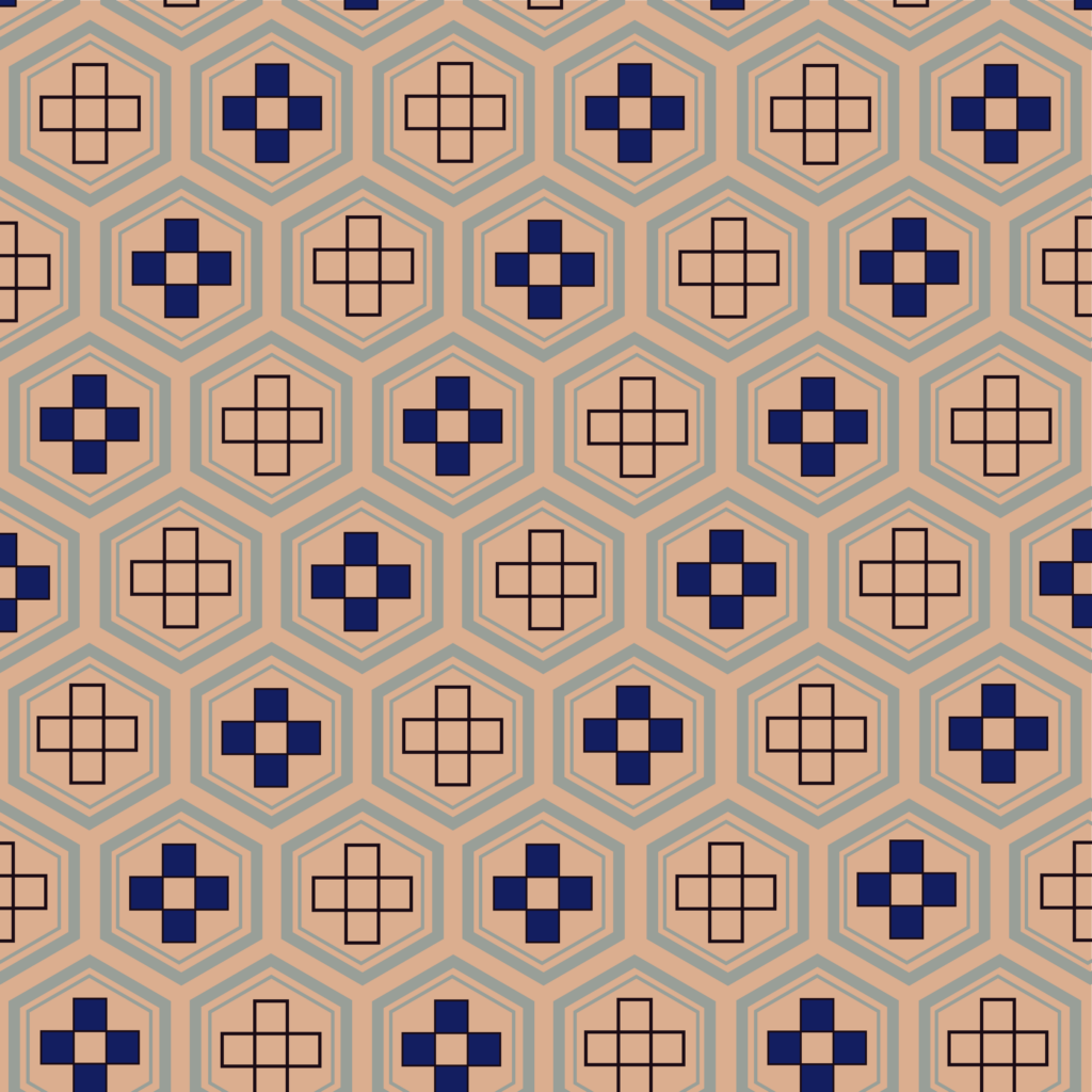 Blue Honeycomb-and-Cross Motifs on Brown — Suitman Pattern 210