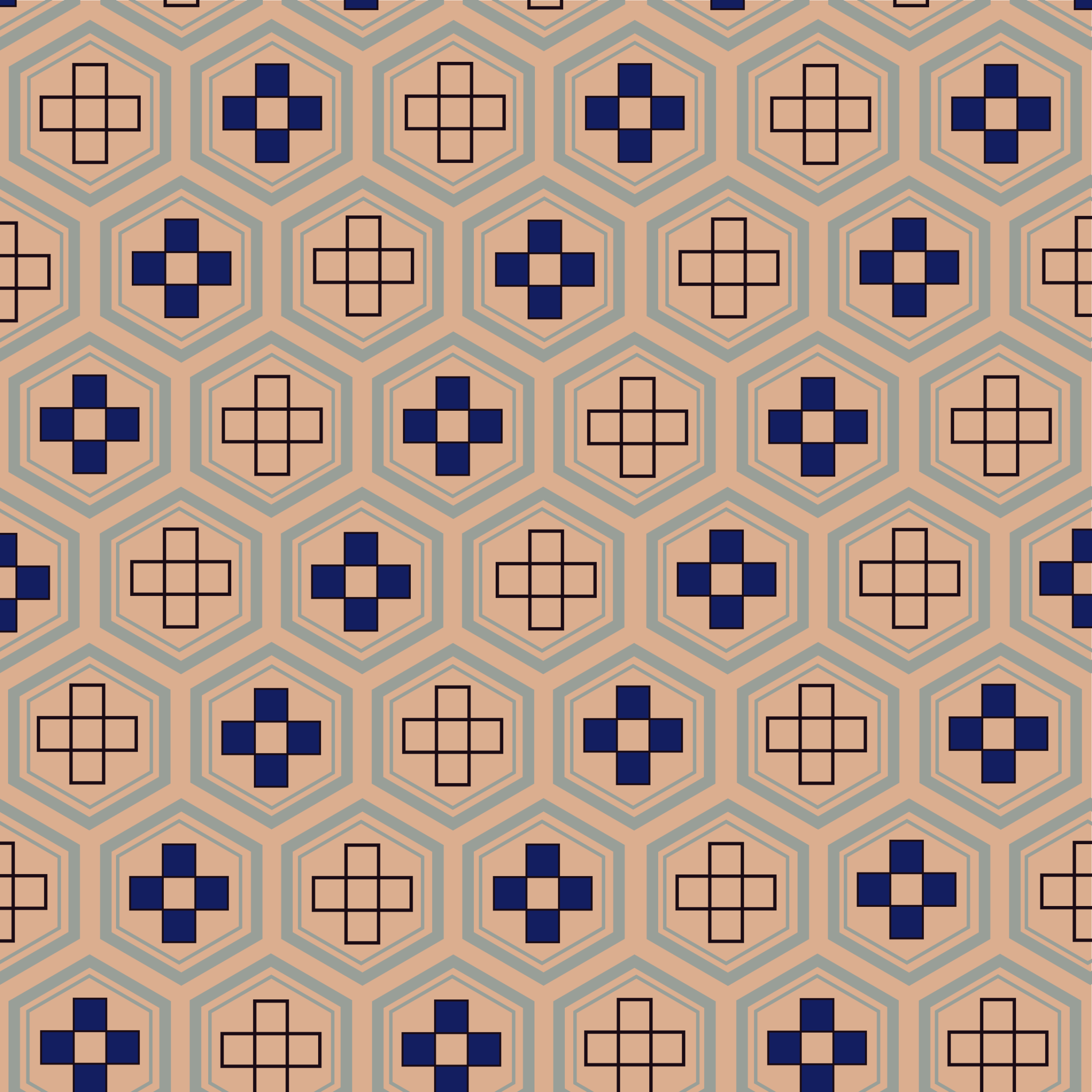 Blue Honeycomb-and-Cross Motifs on Brown — Suitman Pattern 210