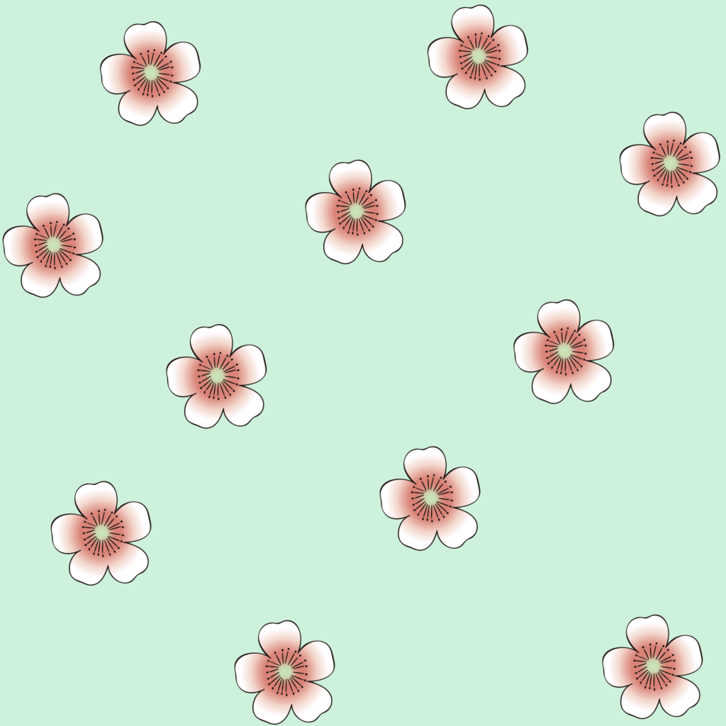 Pink and White Five-Petaled Flowers on Pale Mint — Suitman Pattern 198