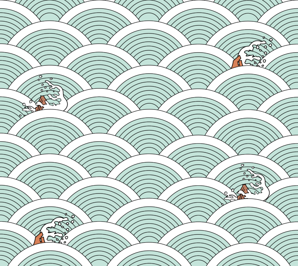 Waves and Rocks on Pale Teal — Suitman Pattern 126