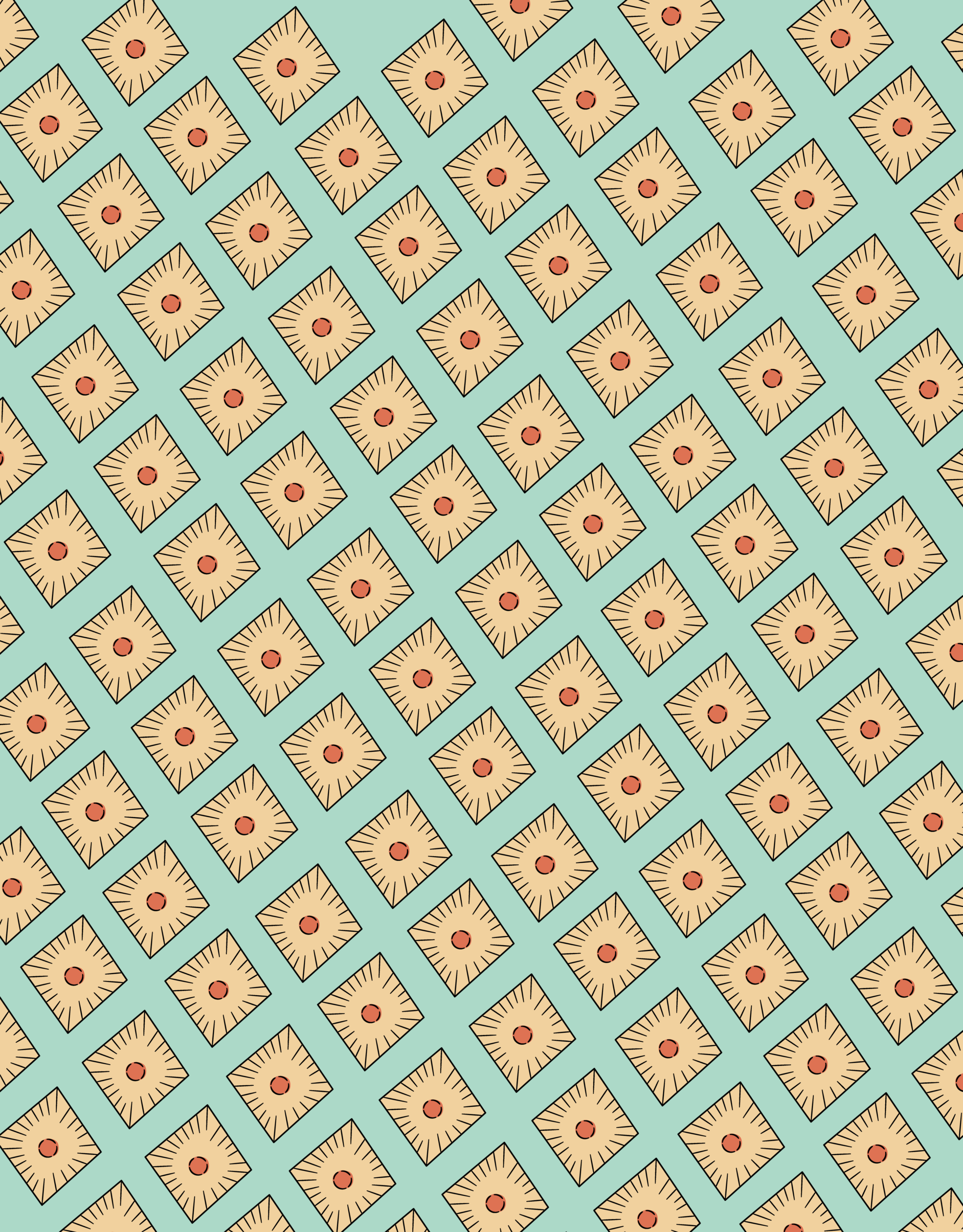 Cream Square Centers and Red Dots on Pale Teal — Suitman Pattern 231