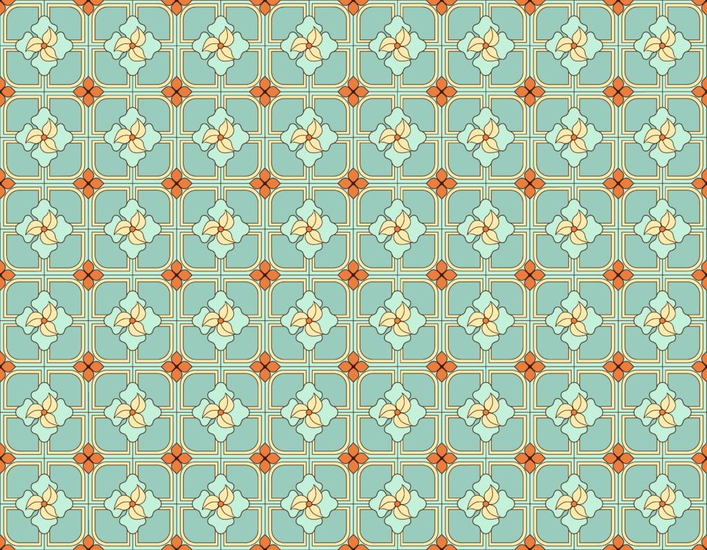 Cream Floral Squares in a Brocade Lattice on Pale Teal — Suitman Pattern 136