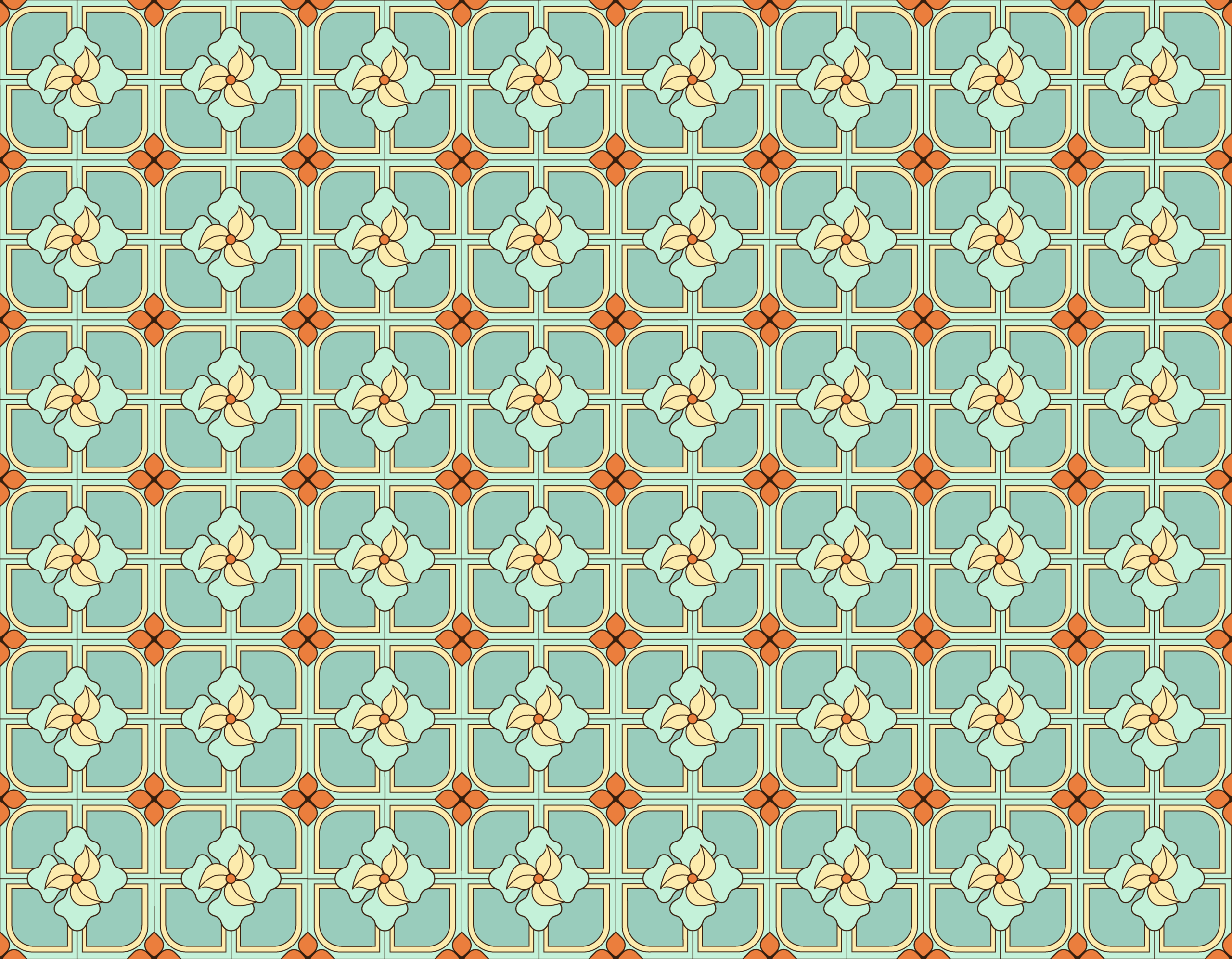Cream Floral Squares in a Brocade Lattice on Pale Teal — Suitman Pattern 136