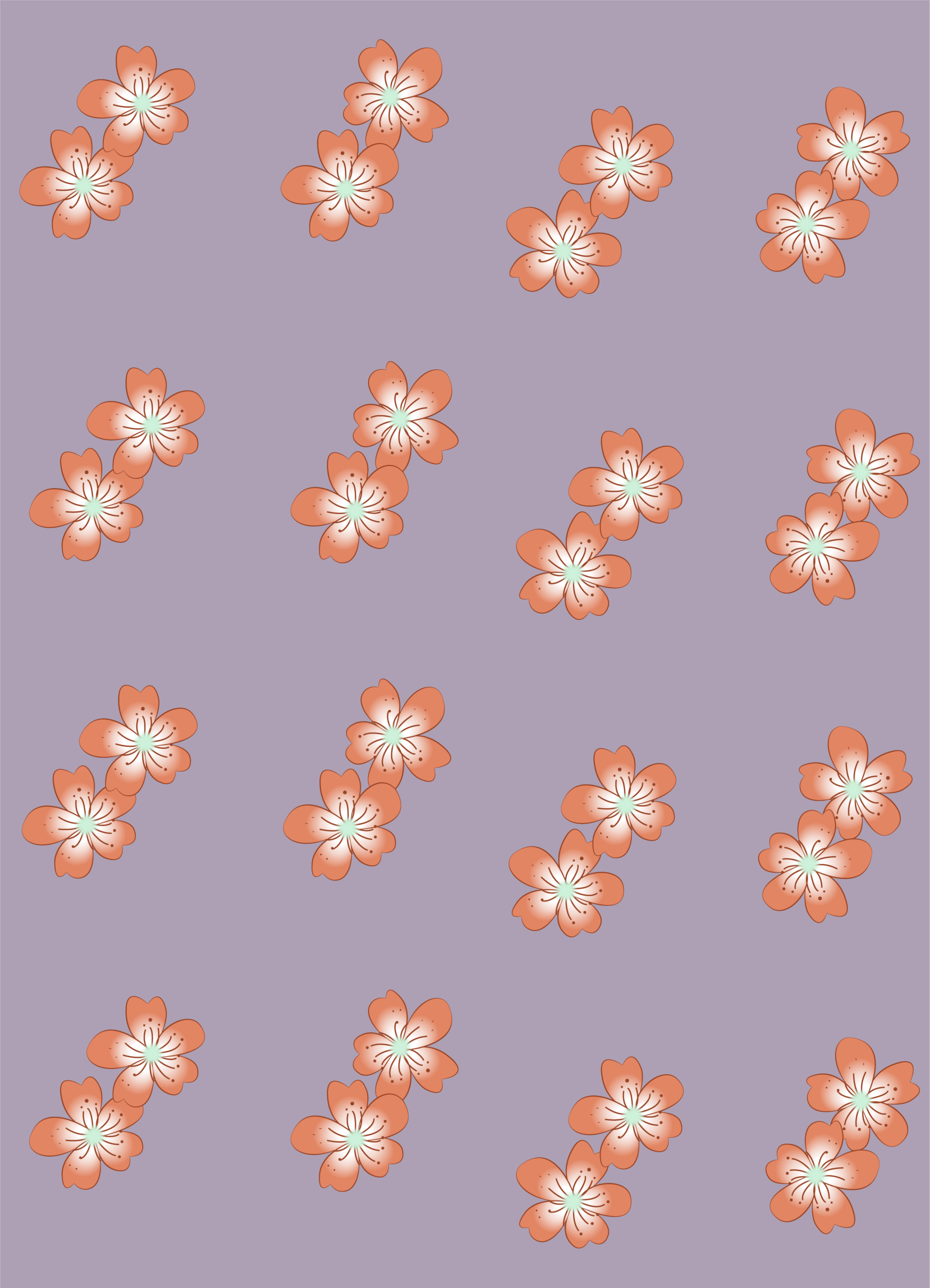 Paired Orange-Red Flowers on Pale Lilac — Suitman Pattern 200