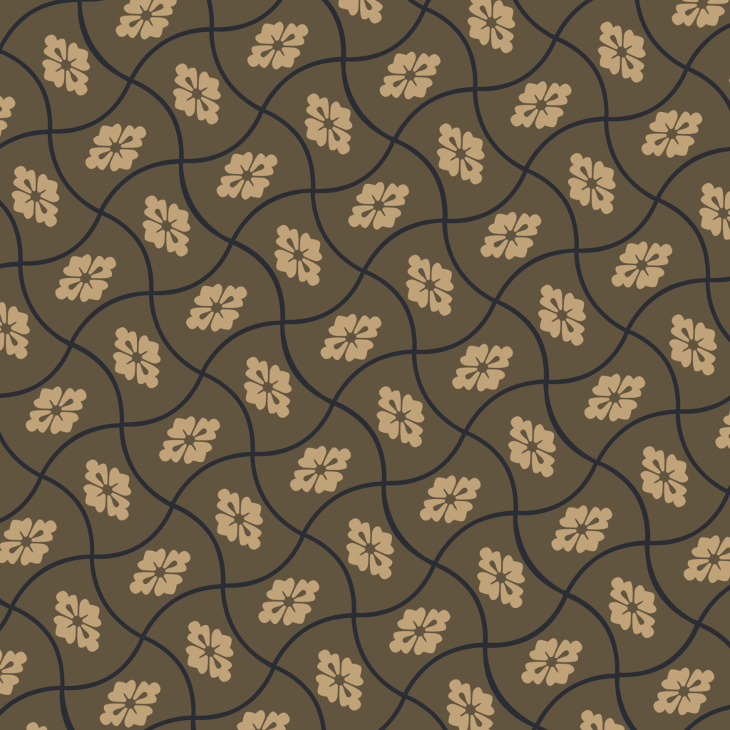 Five-Petaled Flowers in a Curved Lattice on Dark Brown — Suitman Pattern 108