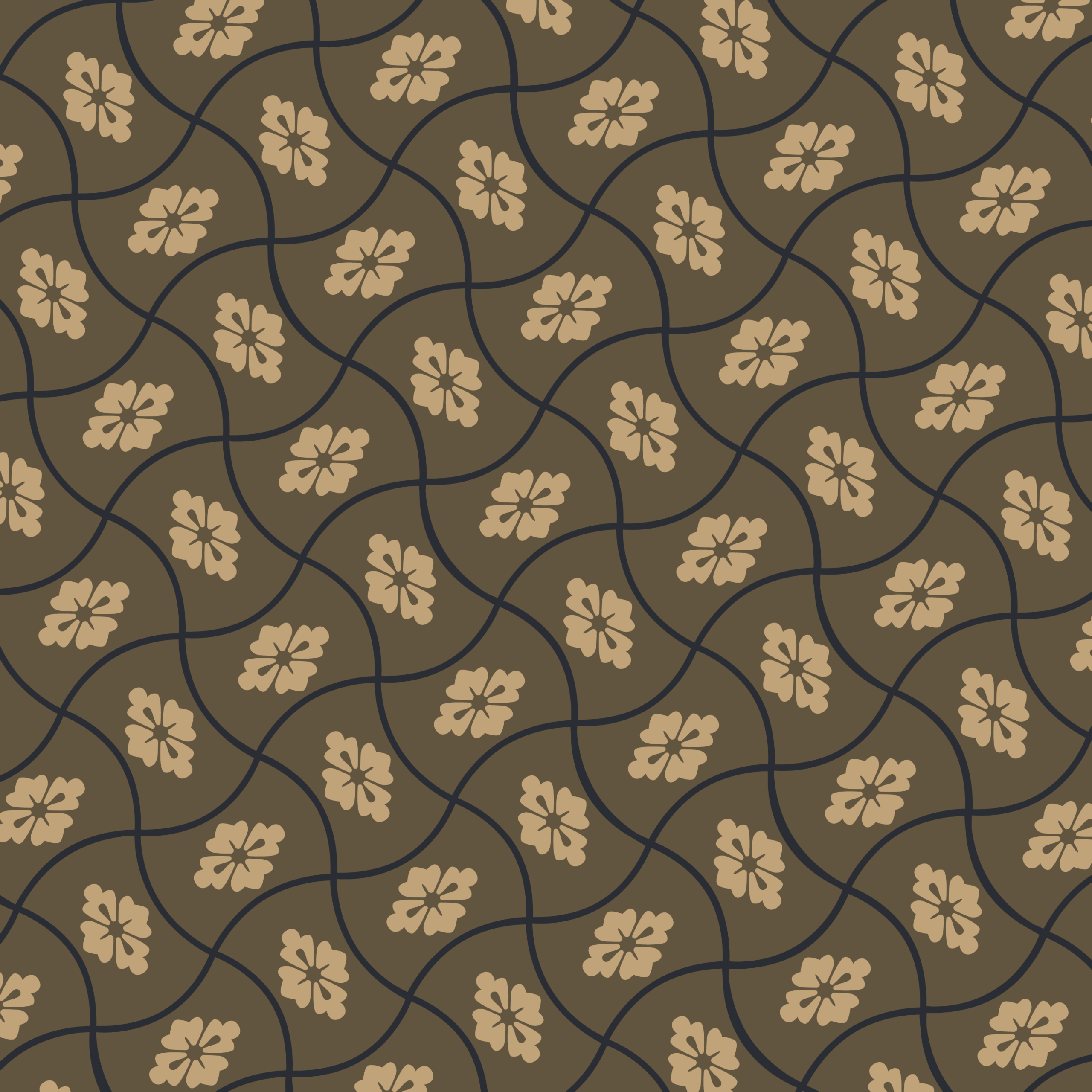 Five-Petaled Flowers in a Curved Lattice on Dark Brown — Suitman Pattern 108
