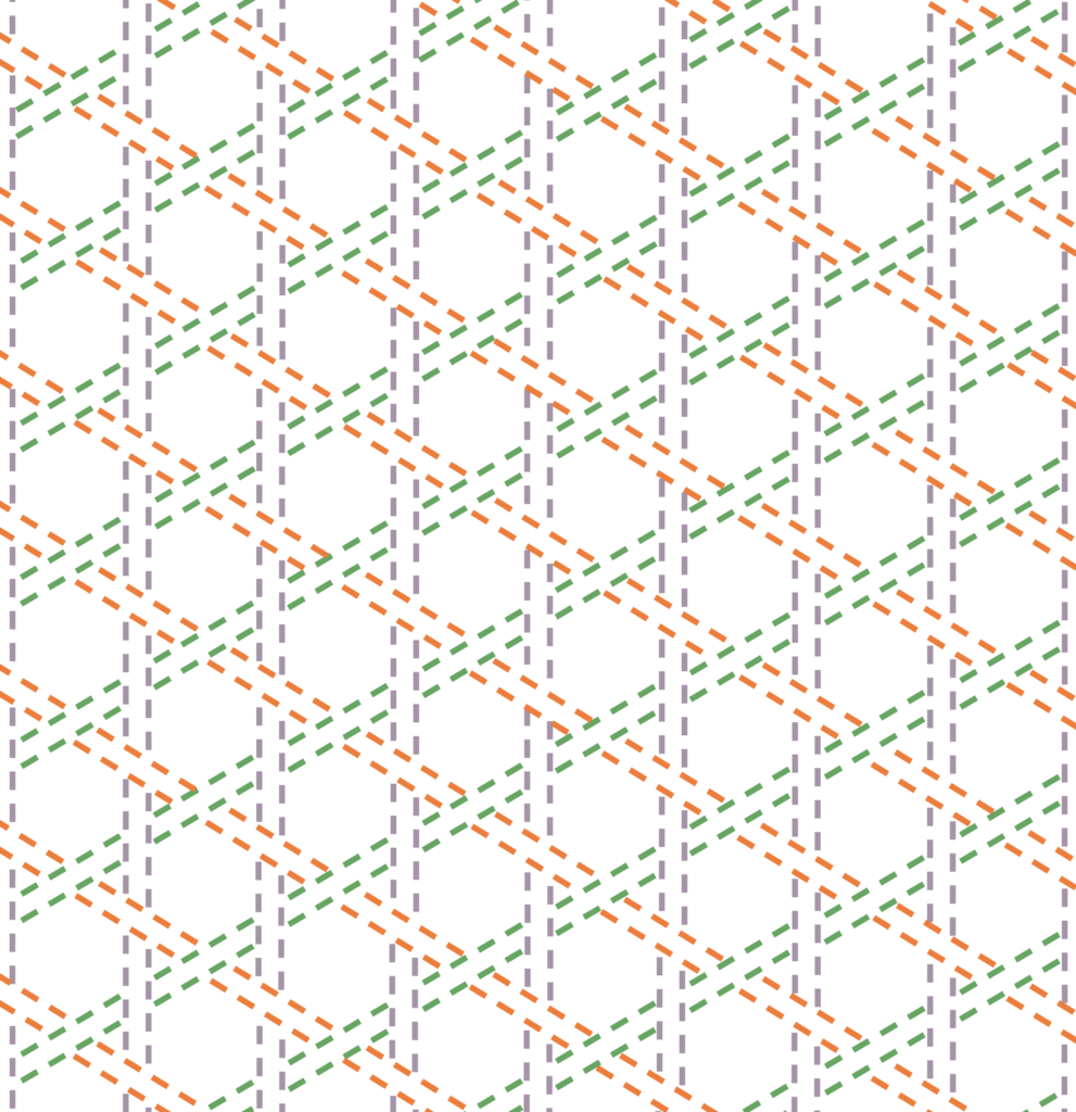 Diagonal Lattice in Lilac, Orange and Green on White — Suitman Pattern 223