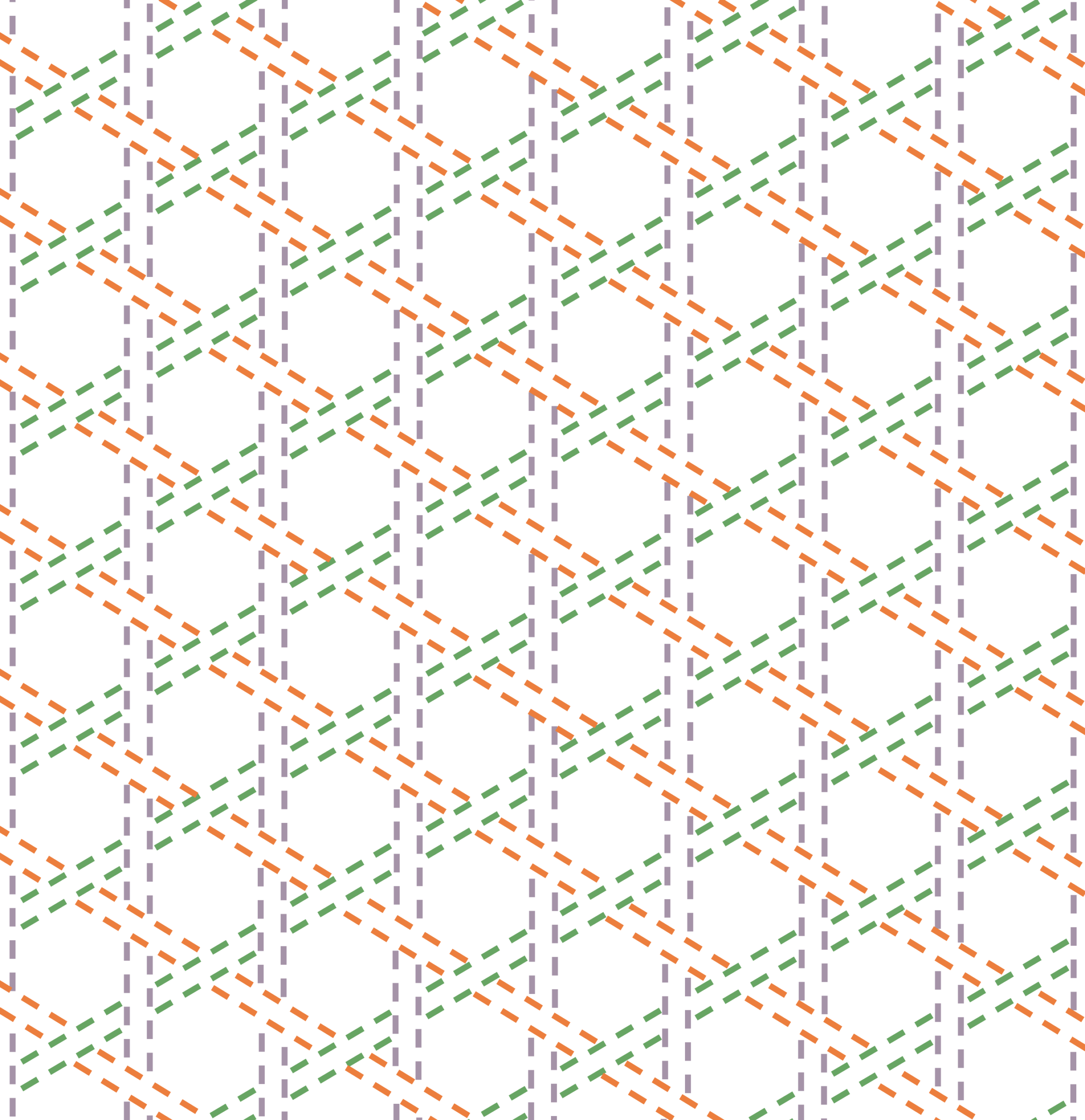 Diagonal Lattice in Lilac, Orange and Green on White — Suitman Pattern 223