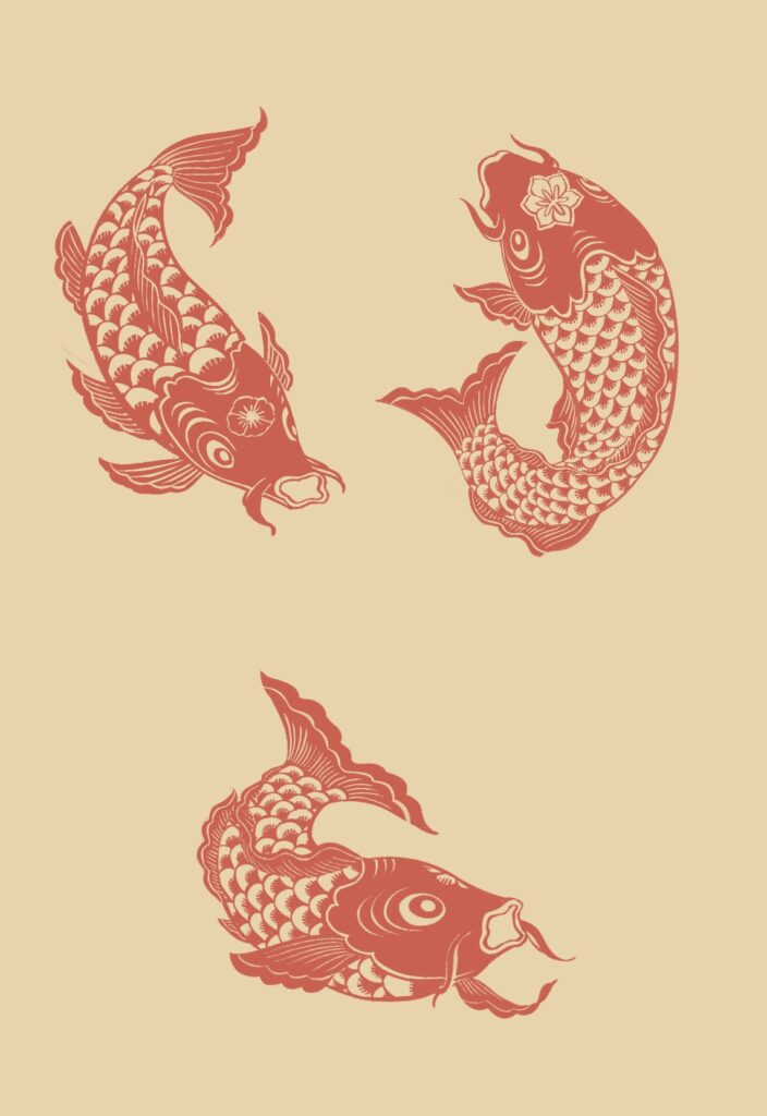 Vermilion Koi on Cream — Suitman Pattern 185