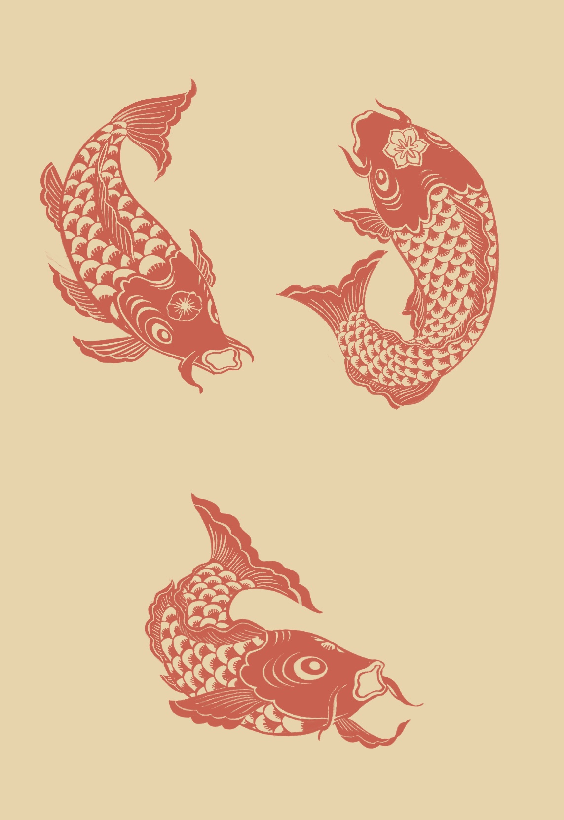 Vermilion Koi on Cream — Suitman Pattern 185