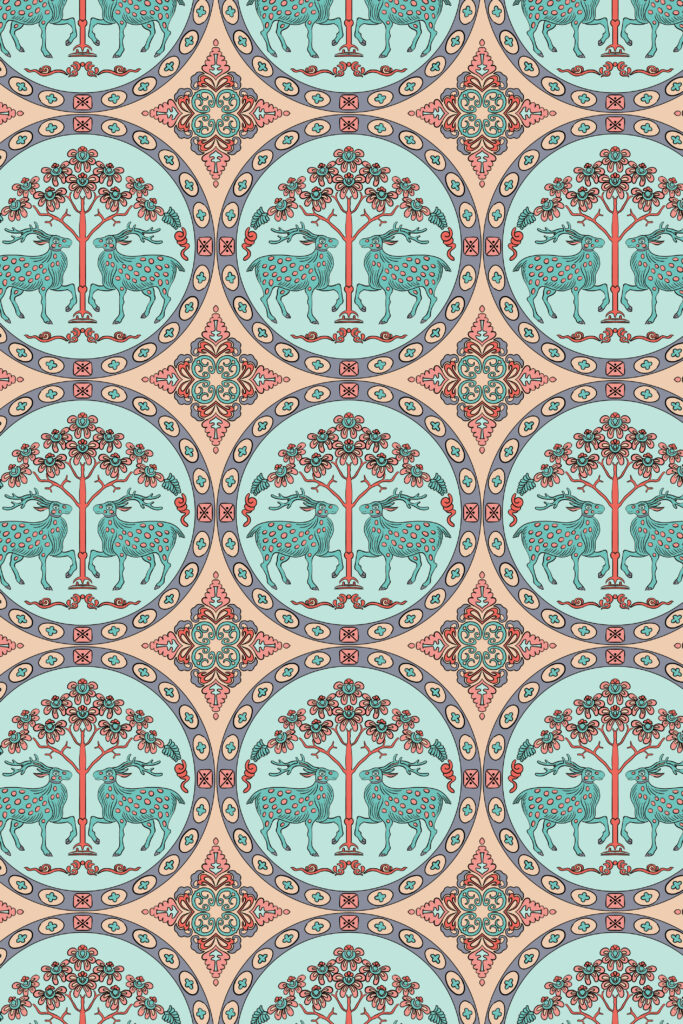 Paired Deer and Auspicious Trees in Latticed Roundels — Suitman Pattern 275
