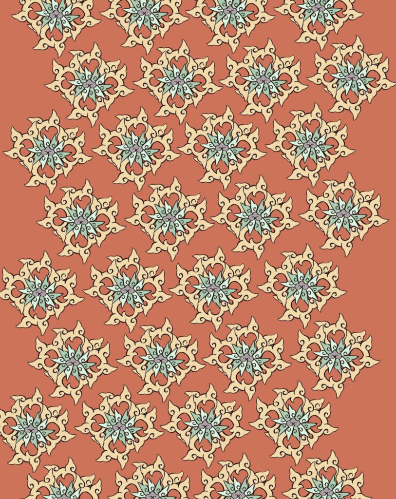 Jewel Flowers in a Diamond-Petal Pattern on Red — Suitman Pattern 22