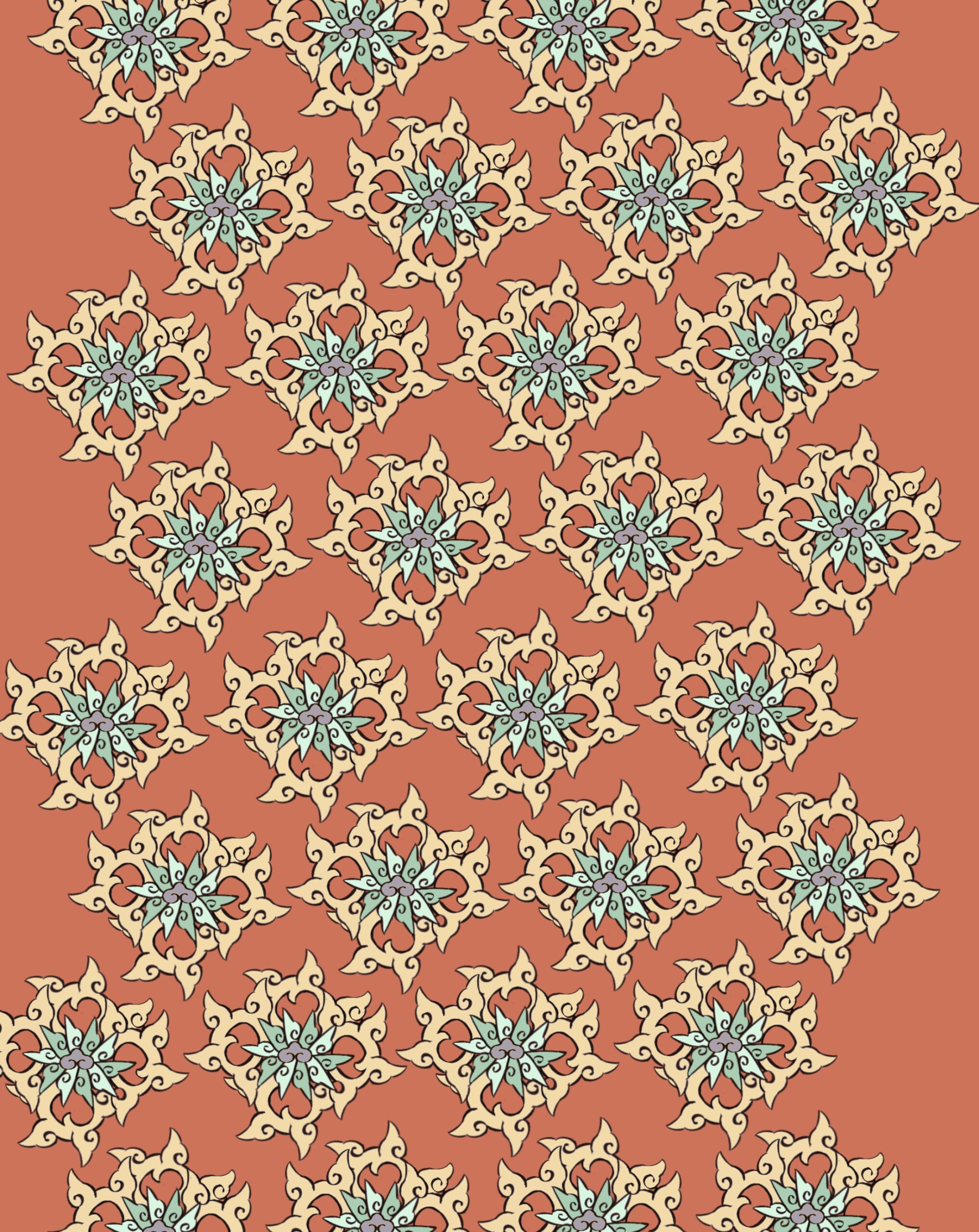 Jewel Flowers in a Diamond-Petal Pattern on Red — Suitman Pattern 22