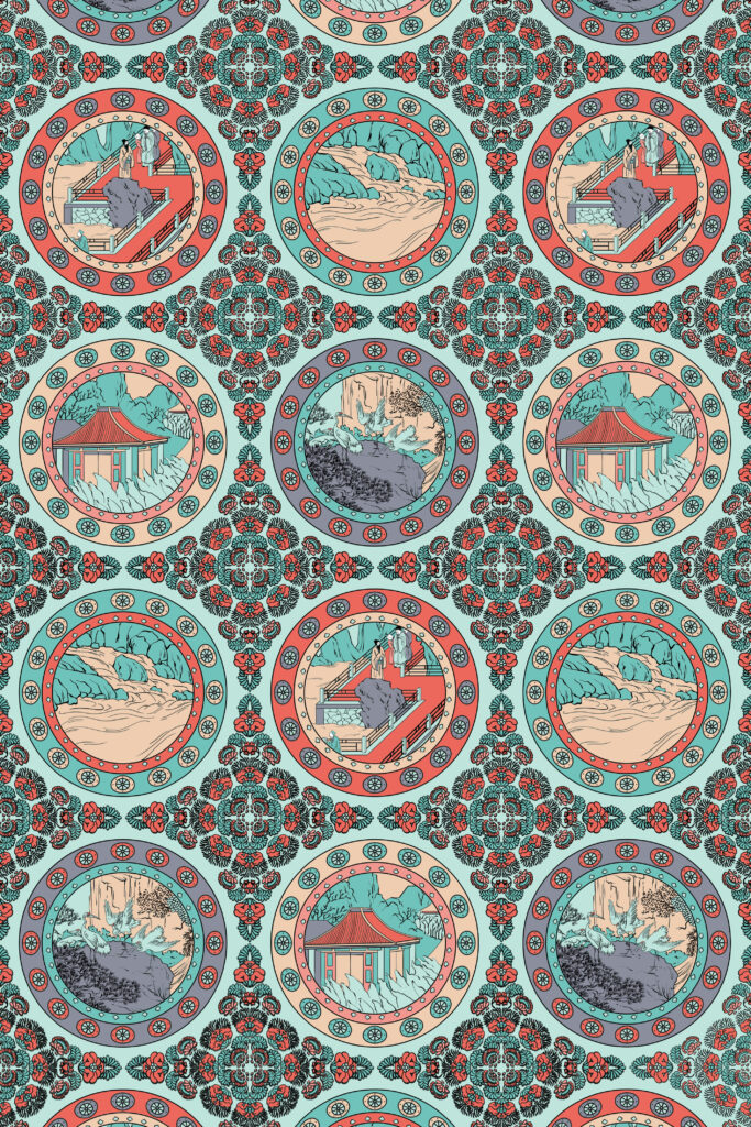 Pavilions and Landscapes in Linked Roundels — Suitman Pattern 279